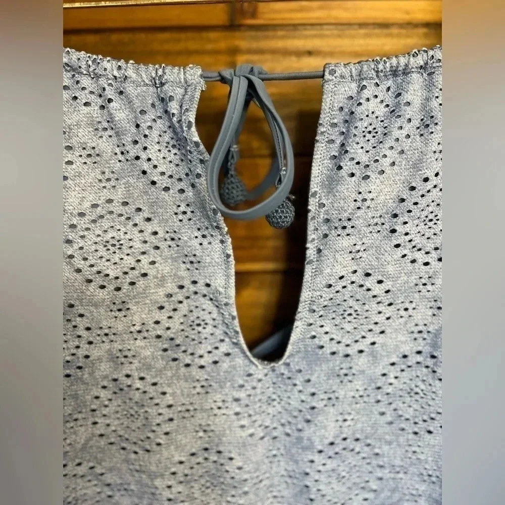 Aerie crochet one piece bathing suit crisscross back in baby blue size medium - Picture 6 of 9